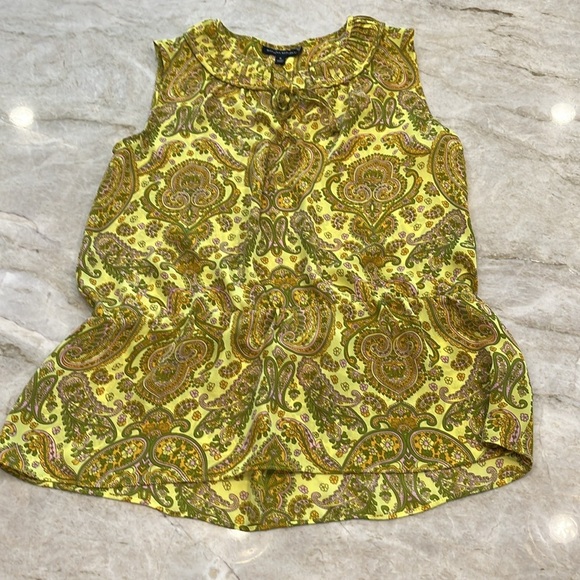 Banana Republic | Tie Collar‎ Paisley Blouse | Chartreuse | Women's Small - Picture 2 of 10